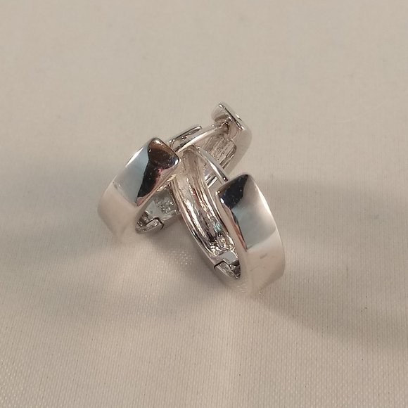 Solid 925 Silver Smooth Huggie Hoop Earrings 16mm Party Gift - Picture 3 of 4